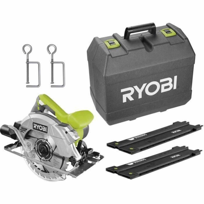 Ryobi RYO4892210154262 Sierra Circular 1600W - Disco 190x16mm - Profundidad 66mm 90° - Láser, con 1 Hoja 24 Dientes + Riel Guía 2