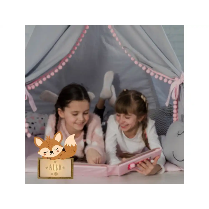 Wondee Lampara Infantil Personalizable Little Fox de Madera Sostenible para Niños, Luz Nocturna Quitamiedos con Nombre 3