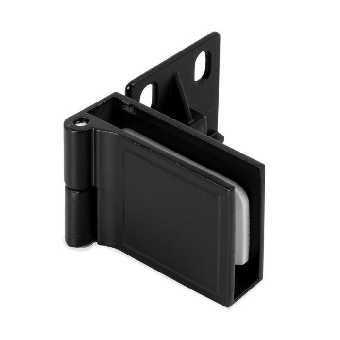 HERRAJES ALK Bisagra para Puerta de Cristal Interior sin perforar Negro 170° para vidrio máx. 5mm 1