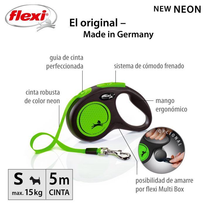 Flexi Correa New Neon S de Cinta 5M Verde Neón Reflectante para Perros: Alta Visibilidad en Todas las Condiciones 1 Flexi Correa New Neon S de Cinta 5M Verde Neón Reflectante para Perros: Alta Visibilidad en Todas las Condiciones 1