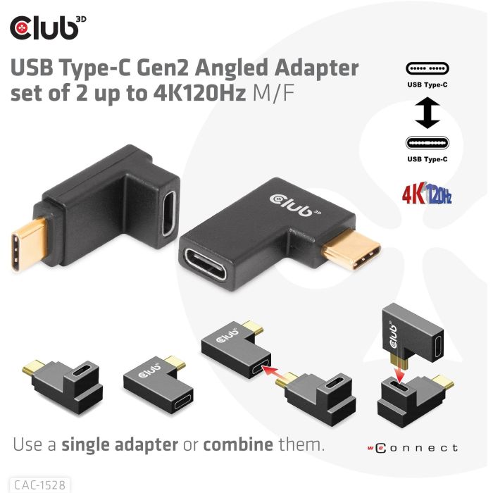 Club3D Adapter USB 3.2 Typ C <> USB 3.2 Typ C gewinkelt St/Bu 2 Club3D Adapter USB 3.2 Typ C <> USB 3.2 Typ C gewinkelt St/Bu 2