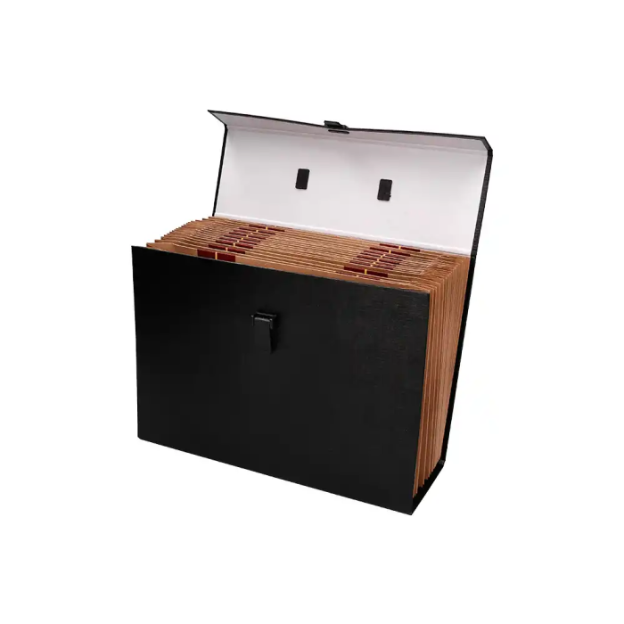 Liderpapel Maletín Clasificadora con Fuelle y Asa, 19 Departamentos, Cartón Forrado, Negro, 390x255x120 mm 3