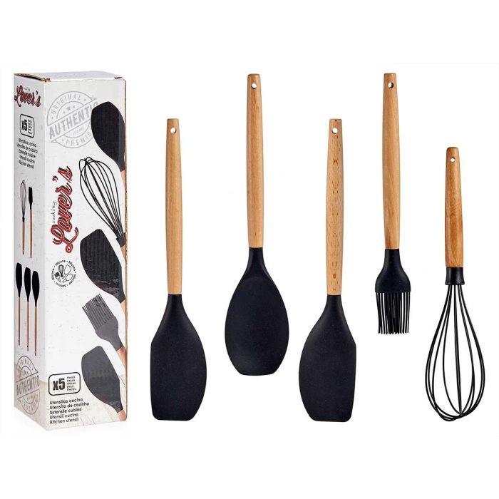 Kinvara Set de 5 Utensilios de Cocina con Mango de Madera de Haya y Silicona (24 Unidades)