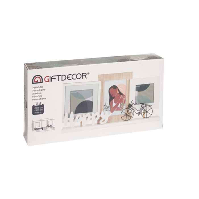 Portafotos Triple Happy Giftdecor 40x21x6 cm Madera MDF Blanco/Marrón (6 Unidades) 2 Portafotos Triple Happy Giftdecor 40x21x6 cm Madera MDF Blanco/Marrón (6 Unidades) 2
