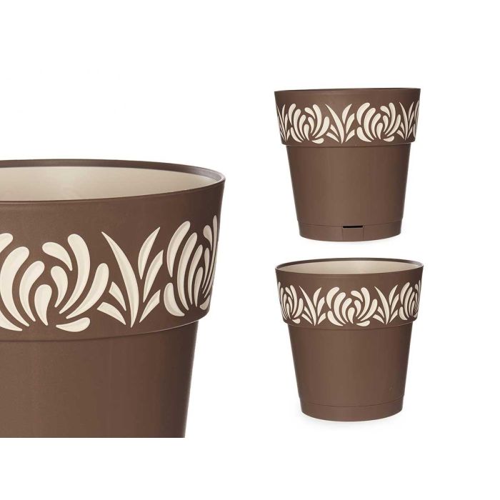 Maceta plástico Gaia 25 cm marrón Stefanplast - 7,5 L con reserva de agua (6 Unidades)