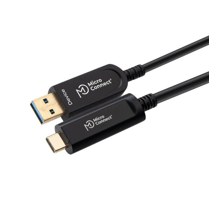 MicroConnect Cable de fibra óptica activo USB 3.2 Gen 2 USB-C a USB Tipo A 15m para impresoras, escáneres, cámaras (10 Gbit/s)