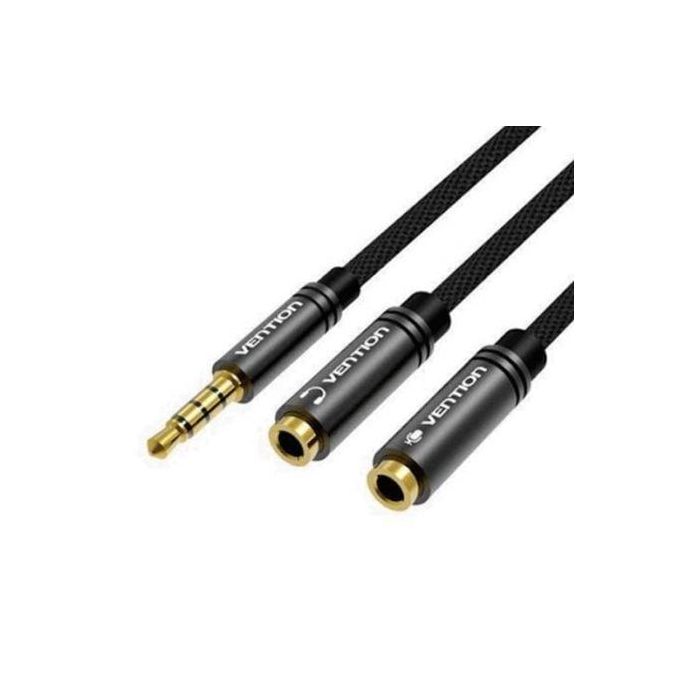 Vention BBWBY Cable divisor estéreo Jack 3.5 Macho a 2x Jack 3.5 Hembra 30cm Negro Chapado en oro