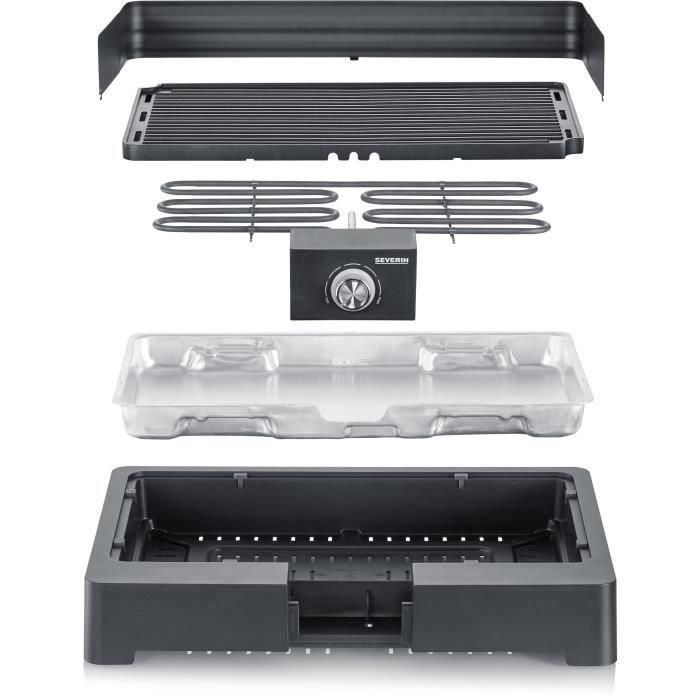 Severin - PG8567 - Barbacoa de mesa eléctrica, 2,200 W, tanque fundido de aluminio fundido, tanque de agua de humo y olfato, NOI 1 Severin - PG8567 - Barbacoa de mesa eléctrica, 2,200 W, tanque fundido de aluminio fundido, tanque de agua de humo y olfato, NOI 1