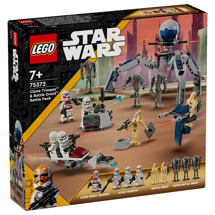 Lego 75372 Star Wars Paquete de Batalla de Soldados Clon y Droides de Batalla con Moto Speeder y Minifigura
