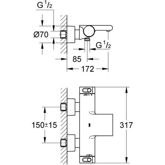 GROHE Mezclador termostático de baño / ducha 1/2 Grohtherm 2000 34174001 2 GROHE Mezclador termostático de baño / ducha 1/2 Grohtherm 2000 34174001 2