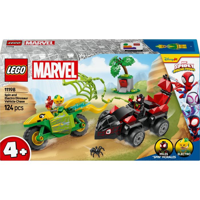 LEGO Spidey Juego de Construcción Duelo de Vehículos Dinosaurio de Spin y Electro para Niños y Niñas de 4+ años