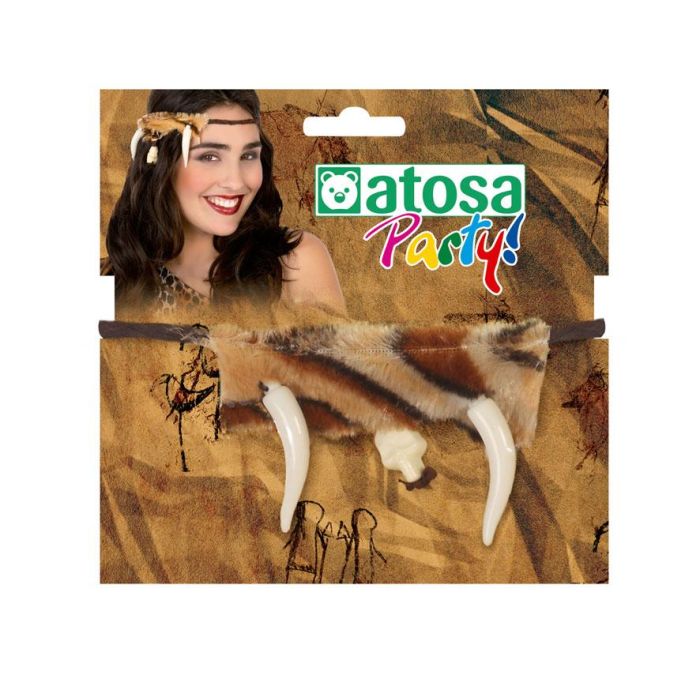 Cinta Para El Pelo Cavernícola Con Piel De Animal Y Dientes Colgantes - Accesorio Temático Prehistórico 1