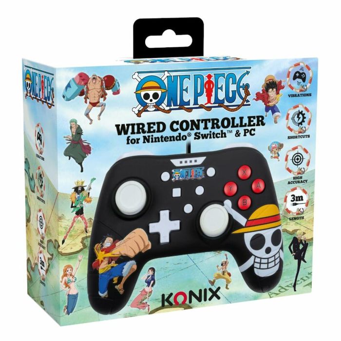 Konix AAAIK40446 Mando con Cable 3m Diseño One Piece Luffy para Nintendo Switch 2