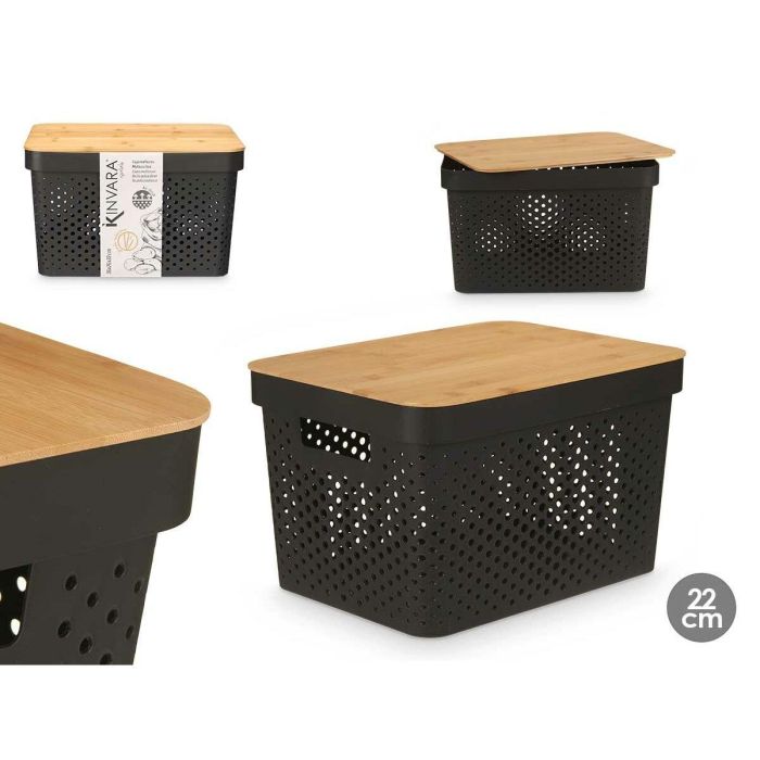 Caja Multiusos Kinvara CH52970 (24) Marrón Negro Bambú Polipropileno 35,7 x 22 x 26,2 cm (4 Unidades) 3