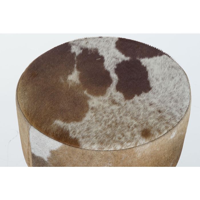 DKD Home Decor Taburete Colonial Madera Piel Vaca Colores Natural Marrón Blanco Altura Asiento 77 cm 42x42 cm 1