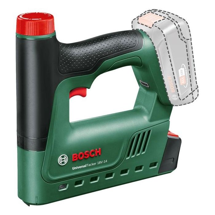 Bosch UNIVERSALTACKER 18V-14 Grapadora de Batería 18V con Fuerza Ajustable, Indicador LED, Verde