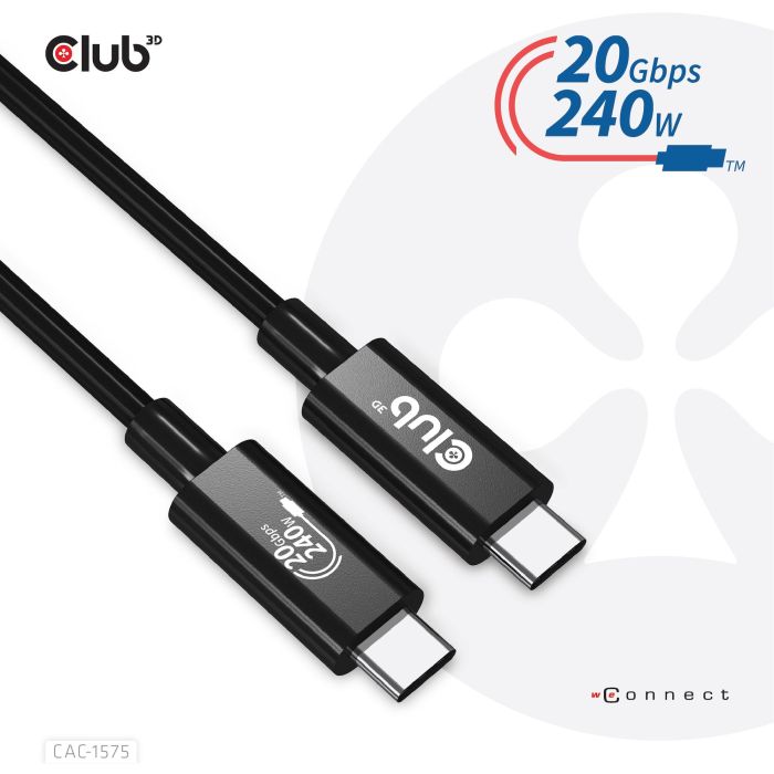 Club 3D CAC-1575 Cable USB 4 Tipo C a USB C, 240W PD, 20Gbps, 4K, 2m Macho a Macho Negro 8