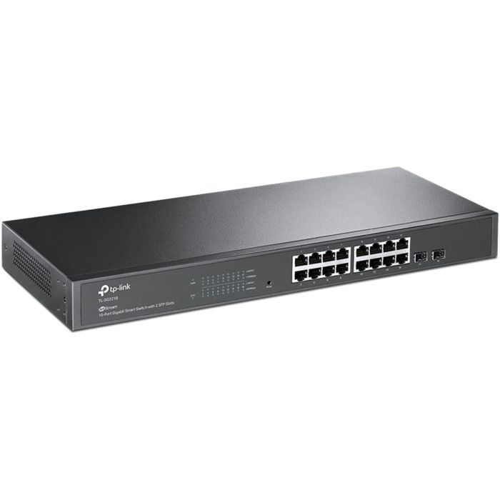 TP-LINK Switch inteligente JetStream ? Gigabit de 16 puertos RJ45 con 2 ranuras SFP Gigabit. 1