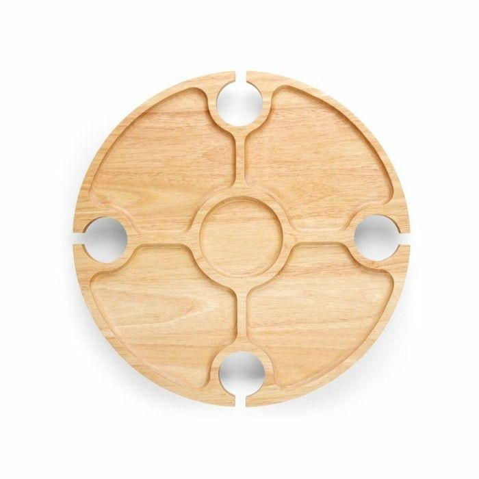 Livoo MES150 LIV1695358034109 Bandeja divisoria para aperitivos, madera de caucho, 4 ranuras para vasos, patas plegables 2