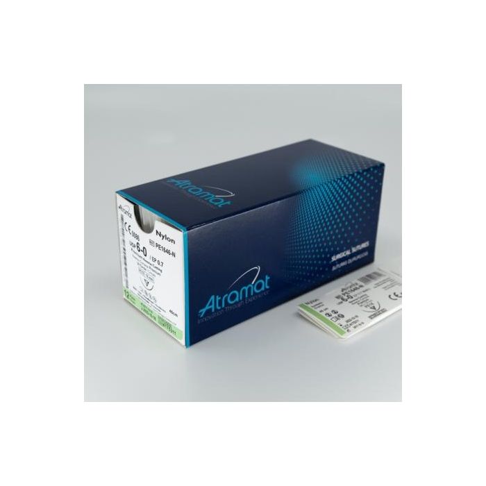 Atramat Sutura Nylon Monofilamento No Absorbible, Triangular 1-2, 30 mm, H75 cm, Negro, 12 Unidades Atramat Sutura Nylon Monofilamento No Absorbible, Triangular 1-2, 30 mm, H75 cm, Negro, 12 Unidades