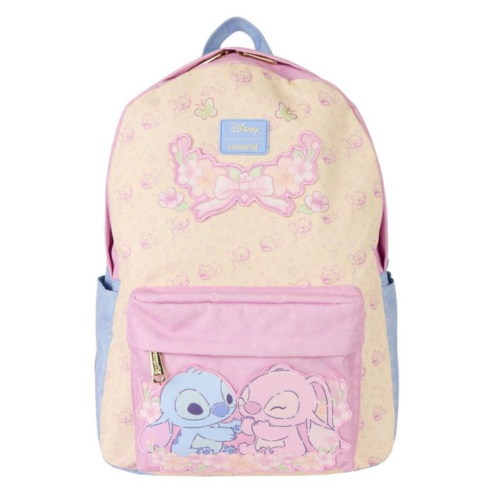 Loungefly Mochila grande de nylon Stitch & Angel Disney 43cm con detalles estampados y apliques