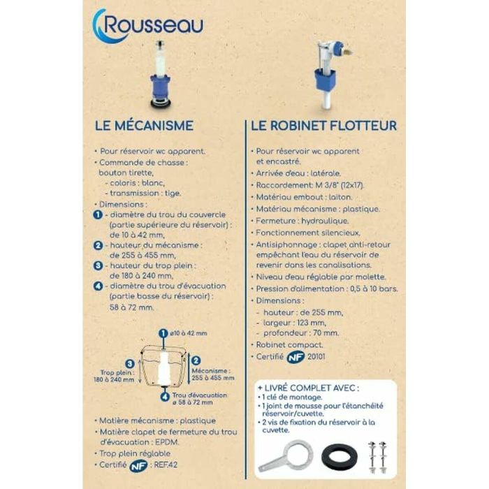 Rousseau AAAAX63332 Kit Cisterna Inodoro Extraíble – Certificado NF – Silencioso – Antisifonaje – Ajustable 3