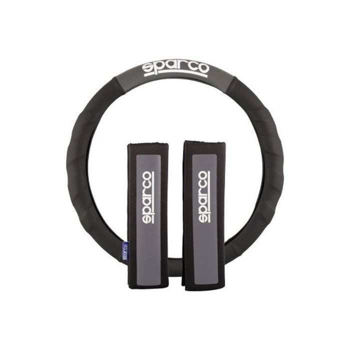 Sparco SPC1111KGR Juego de Funda de Volante Antideslizante y 2 Almohadillas Universales Poliéster Negro-Gris Lavables Sparco SPC1111KGR Juego de Funda de Volante Antideslizante y 2 Almohadillas Universales Poliéster Negro-Gris Lavables