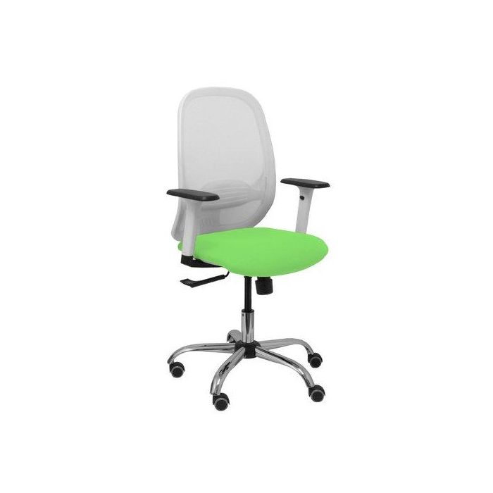 Silla Piqueras Y Crespo Cilanco Blanca Uso Intensivo Brazos Regulables Mecanismo Sincro Con Regulador De Tension Refuerzo Lumbar Regulable Base Cromada Ruedas Parquet Respaldo De Malla Blanca Y Asiento Tapizado Bali Pistacho