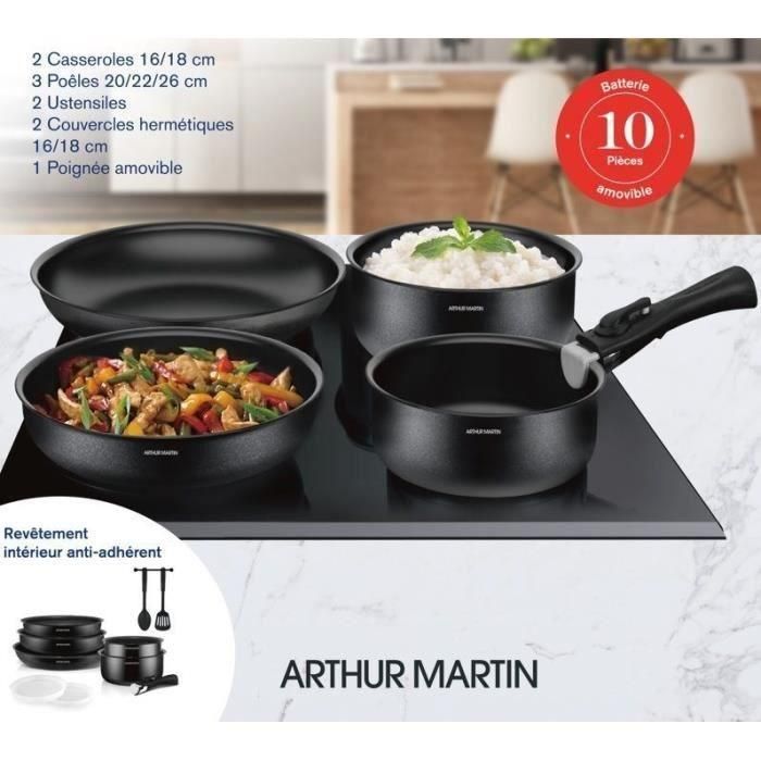 Arthur Martin ART3508510045735 Batería de Cocina 10 Piezas Aluminio, Compatible con Todo Excepto Inducción, Negro 5 Arthur Martin ART3508510045735 Batería de Cocina 10 Piezas Aluminio, Compatible con Todo Excepto Inducción, Negro 5