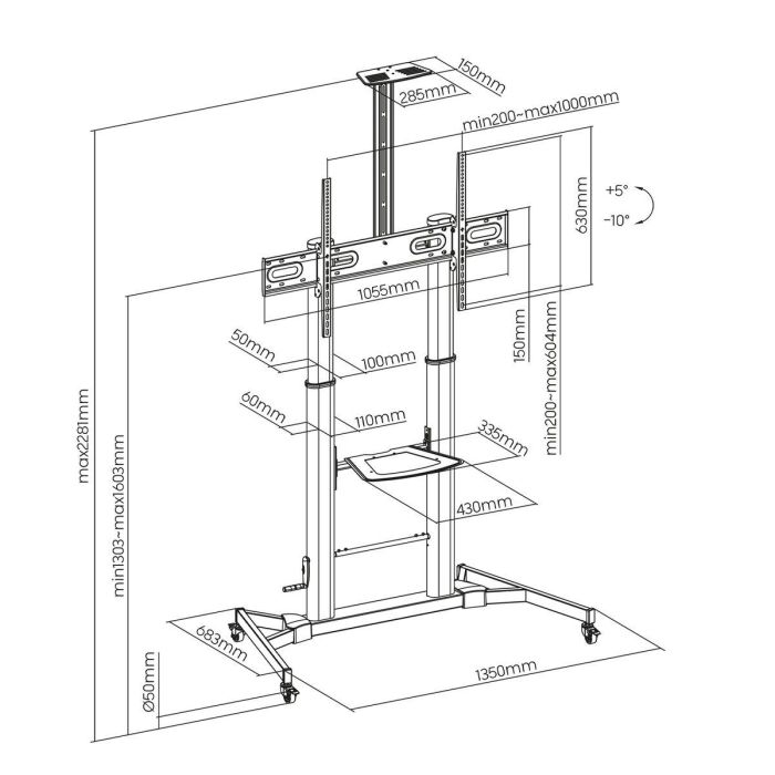 Soporte de Suelo Inclinable con Ruedas y Manivela Aisens FT100TE-171 para TV 60-100"/ hasta 100kg 1 Soporte de Suelo Inclinable con Ruedas y Manivela Aisens FT100TE-171 para TV 60-100"/ hasta 100kg 1