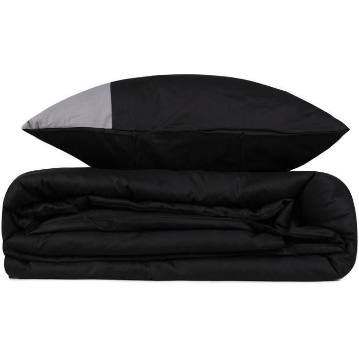 Juego de cama - 1 funda nórdica 220x240 cm + 2 fundas de almohada 60x60 cm - 100% algodón - Negro 2 Juego de cama - 1 funda nórdica 220x240 cm + 2 fundas de almohada 60x60 cm - 100% algodón - Negro 2