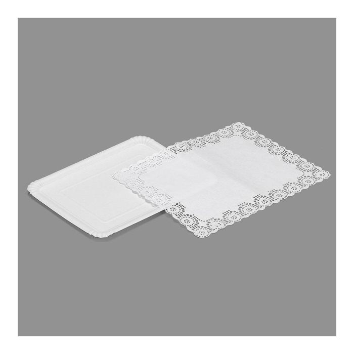 Best Products Bandeja con blonda rectangular 22x28cm, 2 unidades, cartón blanco