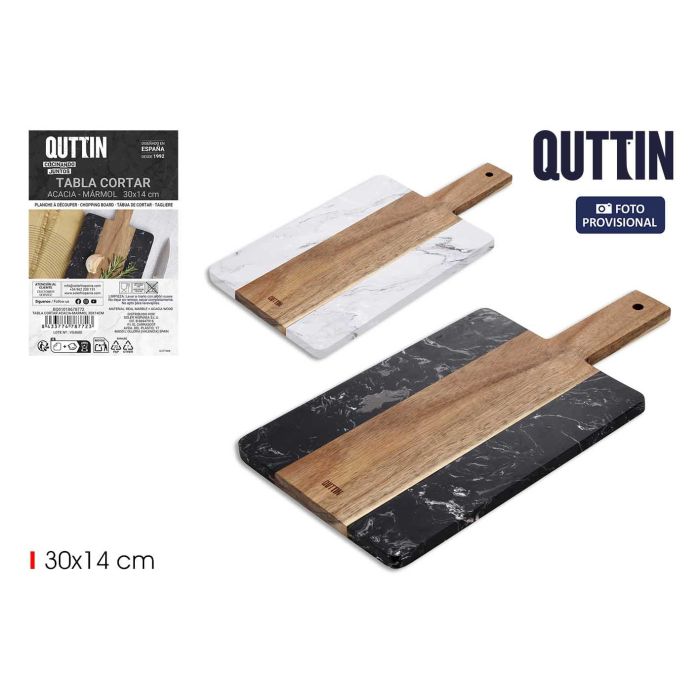 Quttin Tabla de Cortar de Acacia y Mármol, 30 x 14 cm (12 Unidades)