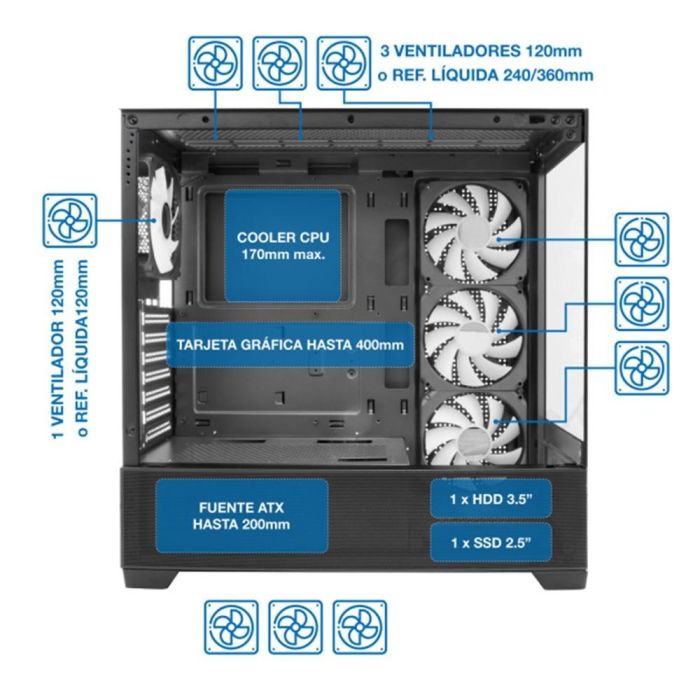 Coolbox GA250 VISION Caja Ordenador Gaming ATX con Ventiladores ARGB, Refrigeración Líquida, Cristal Templado - Negro 1 Coolbox GA250 VISION Caja Ordenador Gaming ATX con Ventiladores ARGB, Refrigeración Líquida, Cristal Templado - Negro 1