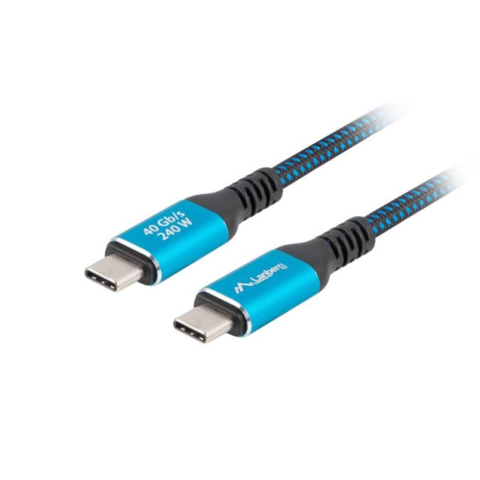 Lanberg Cable USB 4.0 Tipo C - 40 Gb/s Datos, 240W Carga Rápida, Video 8K, 1.5m, Trenzado Duradero para Portátiles