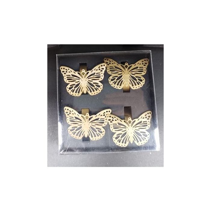 DKD Home Decor Servilletero Navidad Mariposas Dorado Plateado Metal Set 4 Piezas 14 x 14 x 5 cm 1