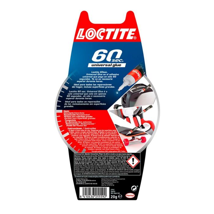 Loctite Universal glue 60 seg. Super glue adhesivo instantáneo gel 20 g, para metal/goma/madera/cuero/plástico/cerámica/piedra 1 Loctite Universal glue 60 seg. Super glue adhesivo instantáneo gel 20 g, para metal/goma/madera/cuero/plástico/cerámica/piedra 1