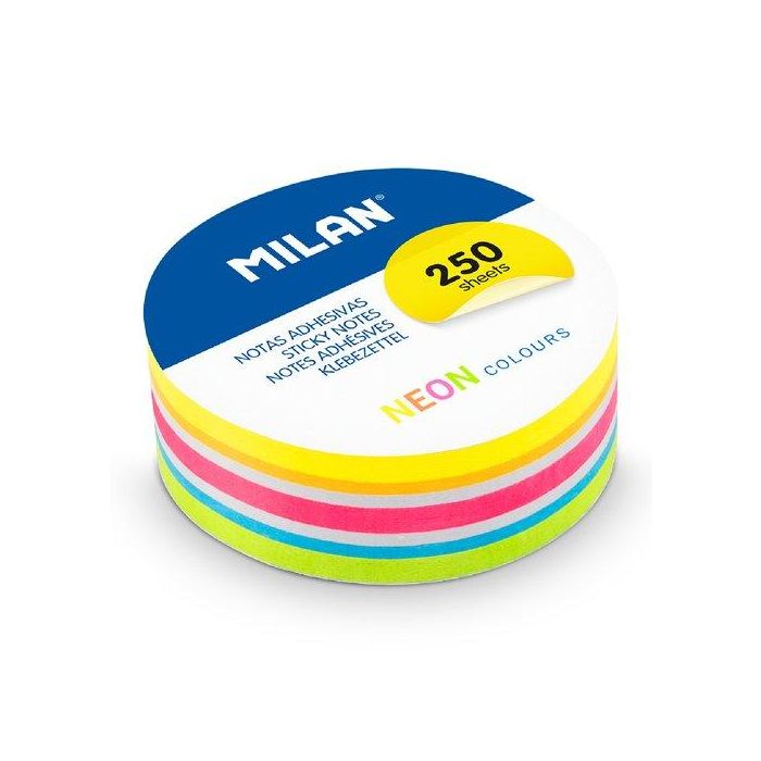 Milan Bloc De Notas Adhesivas Removibles Redondas Ø67 mm 250H Colores Neón