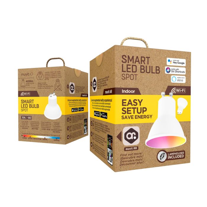 Muvit Bombilla Io Gu10 5.5W RGB, Compatible con Google Home, Alexa y Siri, Luz LED Multicolor y Blanca, Control por Smartphone 6 Muvit Bombilla Io Gu10 5.5W RGB, Compatible con Google Home, Alexa y Siri, Luz LED Multicolor y Blanca, Control por Smartphone 6
