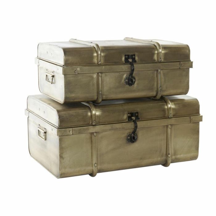 DKD Home Decor Baúl Vintage de Metal Dorado Hecho a Mano. Set de 2 Cofres de Almacenamiento y Decoración (68x42x31 cm) DKD Home Decor Baúl Vintage de Metal Dorado Hecho a Mano. Set de 2 Cofres de Almacenamiento y Decoración (68x42x31 cm)