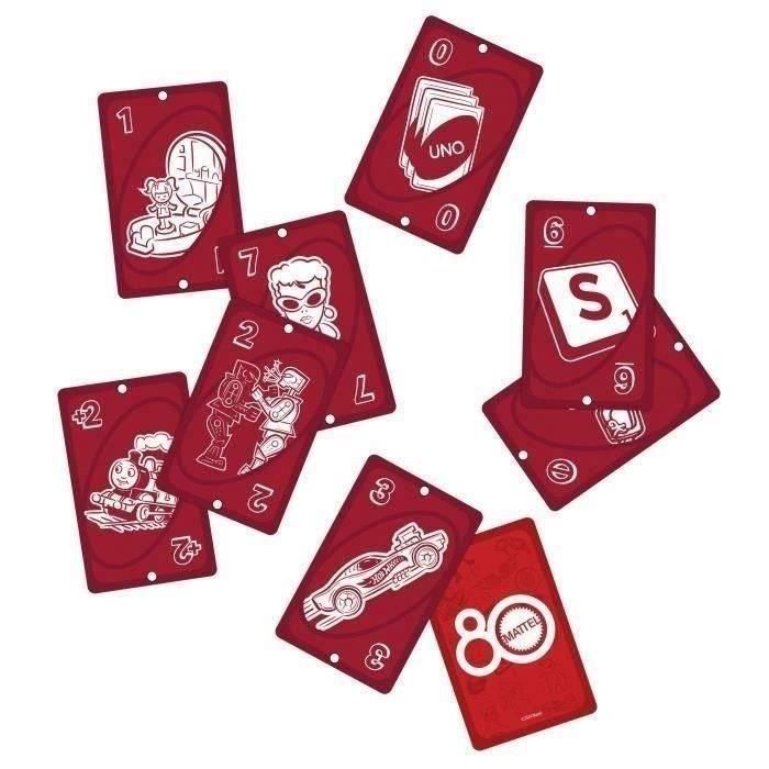 UNO JGK30 - Juego de cartas 80.º aniversario Mattel - Rojo Rubí - Para toda la familia 1