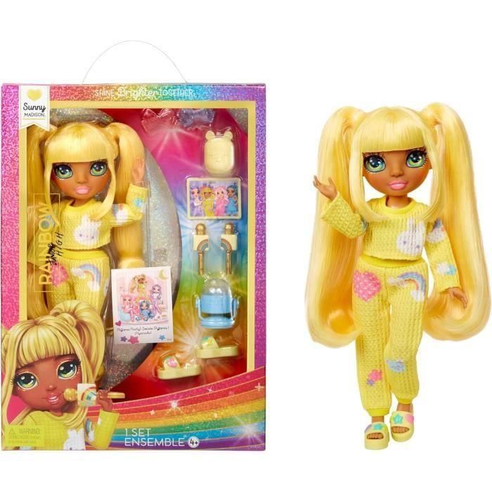 Rainbow High LIT0035051503682 Muñeca de Moda Articulada Junior High Pyjama Party Sunny (Amarillo) 22 cm con Accesorios 3