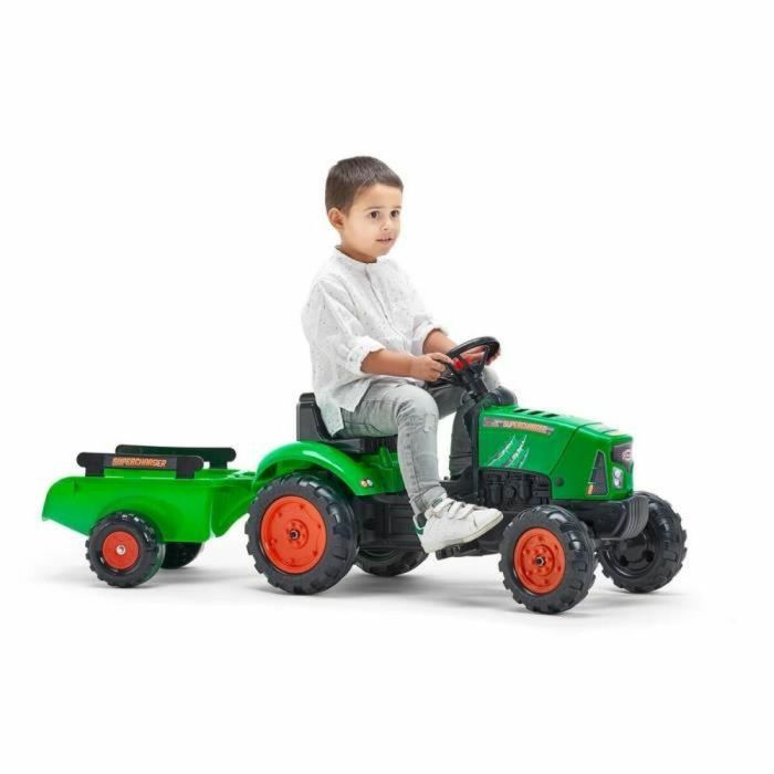 FALK Tractor de pedal Supercharger rojo con capó de apertura y remolque para niños de 2 a 5 años 3