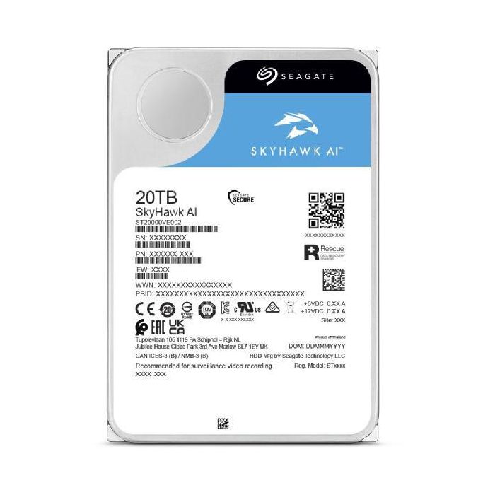 Seagate 20 TB 3.5" SATA III 32 AI Channels SkyHawk AI, para NVRs con Inteligencia Artificial, 550 TB/año 1 Seagate 20 TB 3.5" SATA III 32 AI Channels SkyHawk AI, para NVRs con Inteligencia Artificial, 550 TB/año 1