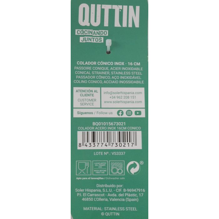Colador de Acero Inoxidable 16 cm Cónico Quttin (36 Unidades) 6 Colador de Acero Inoxidable 16 cm Cónico Quttin (36 Unidades) 6
