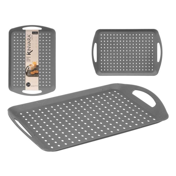 Kinvara Bandeja con Asas Gris 45.5x32x4.5 cm - Plástico PP y TPR (12 Unidades)