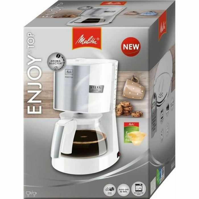 Melitta 1017-03 Cafetera Enjoy Top Glass Blanco y Acero Cepillado 1 Melitta 1017-03 Cafetera Enjoy Top Glass Blanco y Acero Cepillado 1