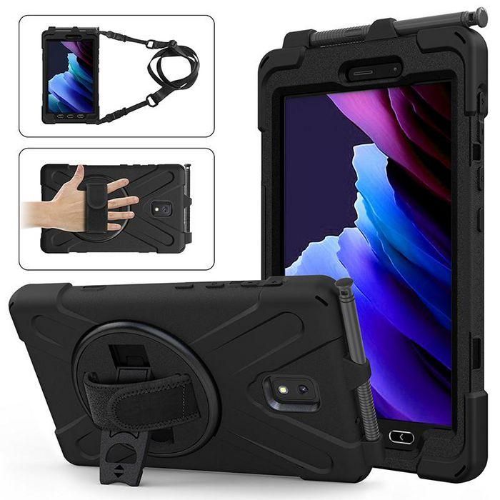 eSTUFF Funda Defender para Galaxy Tab Active3/Active5 Negra a prueba de golpes con correa de hombro y soporte 360° 1