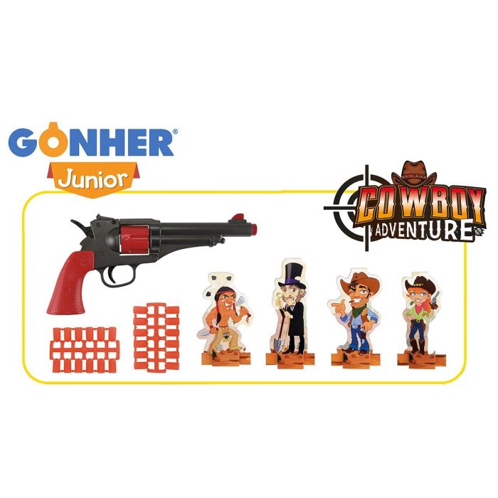 Gonher Pistola Cowboy Disparos 8610/0 de Plástico con Balas Blandas y Personajes +5 Años 1