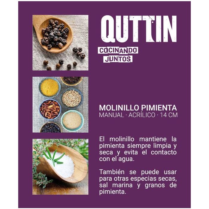 Molinillo de Pimienta Acrílico 14 cm Quttin (18 Unidades) 2 Molinillo de Pimienta Acrílico 14 cm Quttin (18 Unidades) 2